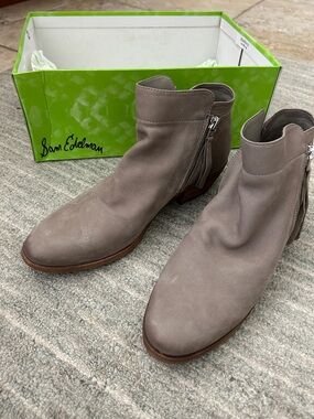 Sam Edelman Taupe Suede Zip-Detail Ankle Booties